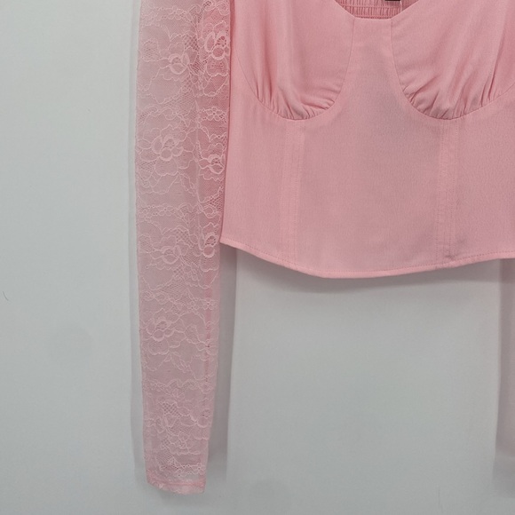 Wild Fable Pink Cropped Long Sleeve Lace Top Size Small - Picture 4 of 10